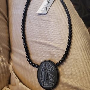 Black onyx bead with cameo necklace